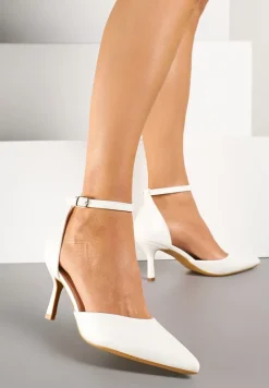 Białe Czółenka Vices na Szpilkowym Obcasie z Noskiem w Szpic i Sprzączką Ulandorea
