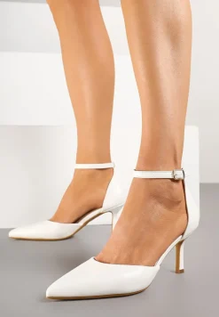 Białe Czółenka Vices na Szpilkowym Obcasie z Noskiem w Szpic i Sprzączką Ulandorea