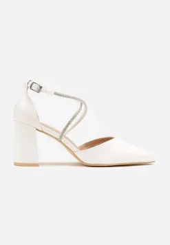 Białe Czółenka Vices z Cyrkoniami i Wkładką ze Skóry Naturalnej Resiyana