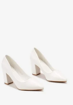 Białe Czółenka z Noskiem w Szpic na Klasycznym Słupku Shafirrte