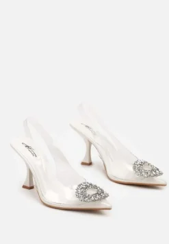 Białe Czółenka z Odkrytą Piętą i Transparentną Cholewką oraz Cyrkoniami Navieria