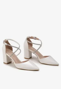 Białe Czółenka z Paseczkami z Cyrkoniami na Niewysokim Słupku Rianlle