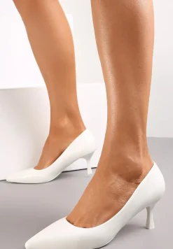 Białe Czółenka ze Szpiczastym Noskiem na Niskiej Szpilce Maribelle