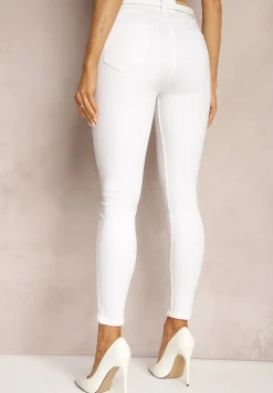 Białe Dopasowane Jeansy Skinny z Bawełny Anevi