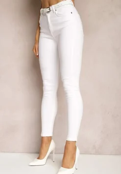 Białe Dopasowane Jeansy Skinny z Bawełny Anevi