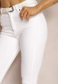 Białe Dopasowane Jeansy Skinny z Bawełny Anevi