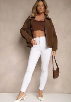 Białe Elastyczne Jeansy o Kroju Skinny High Waist Darira