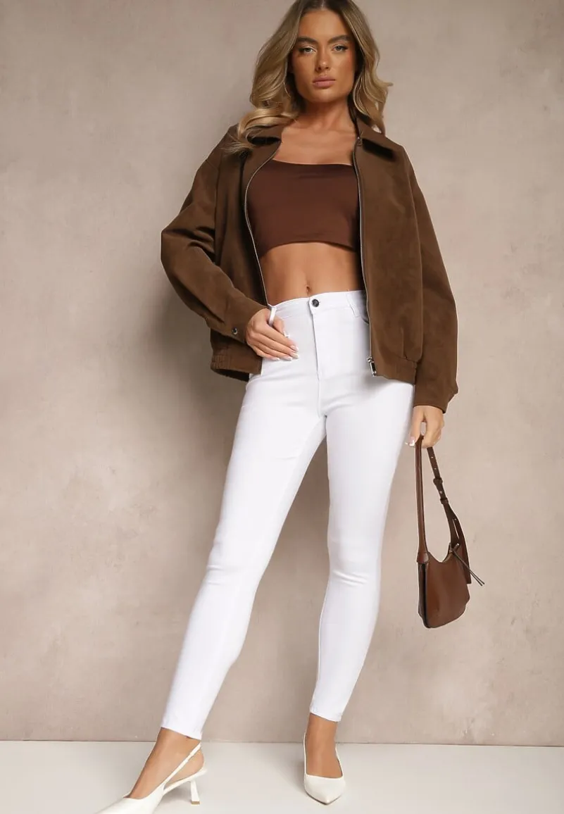 Białe Elastyczne Jeansy o Kroju Skinny High Waist Darira