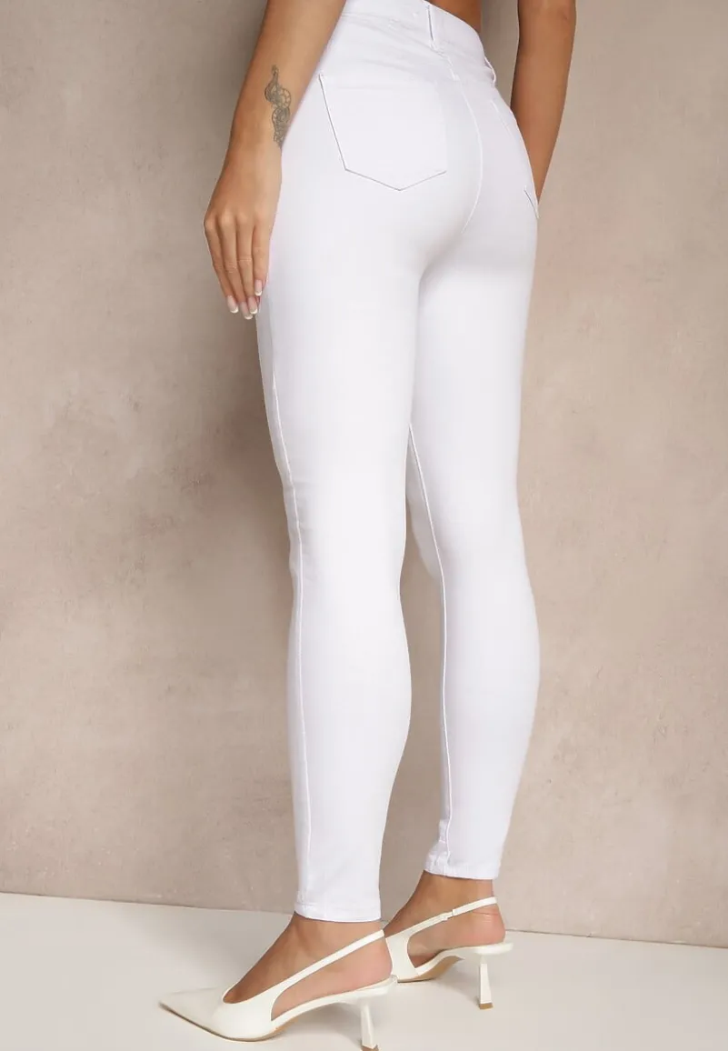 Białe Elastyczne Jeansy o Kroju Skinny High Waist Darira