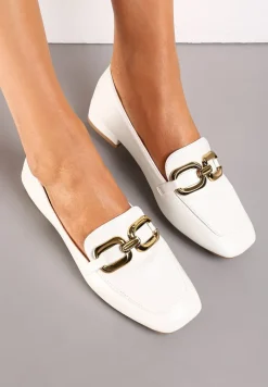 Białe Eleganckie Mokasyny na Płaskim Obcasie z Klamerką Lorenme