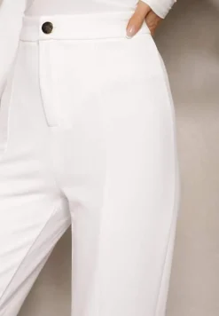 Białe Eleganckie Spodnie High Waist o Szerokim Kroju z Wiskozą i Rozcięciami Yurlea