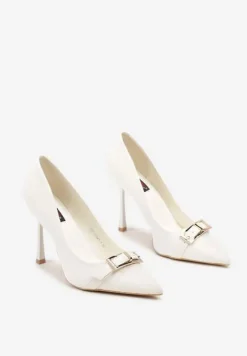 Białe Eleganckie Szpilki Ozdobione Klamrami Asilva