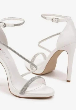 Białe Eleganckie Szpilki Sandały Zdobione Cyrkoniami Ninitila