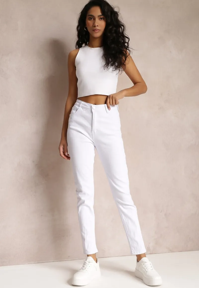 Białe Gładkie Spodnie o Kroju Slim Madysen