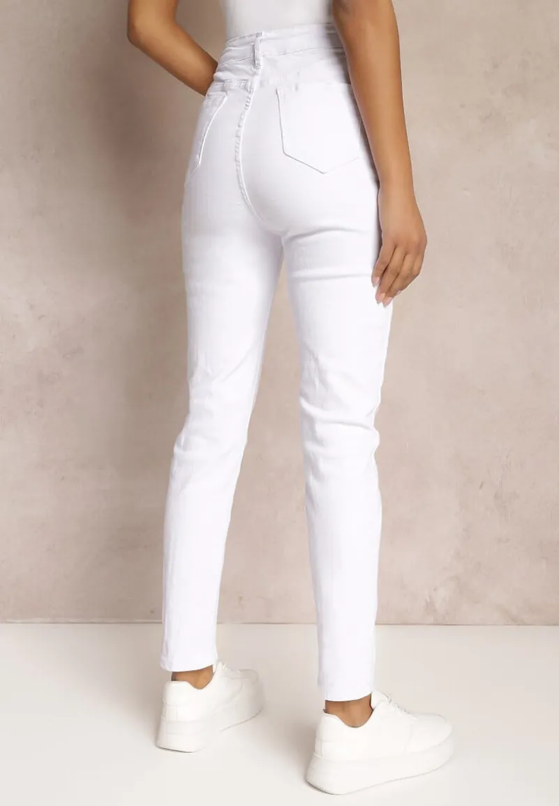 Białe Gładkie Spodnie o Kroju Slim Madysen