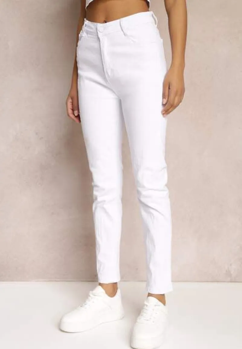 Białe Gładkie Spodnie o Kroju Slim Madysen