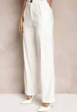 Białe Garniturowe Spodnie z Szerokimi Nogawkami i Wysokim Stanem Herdda