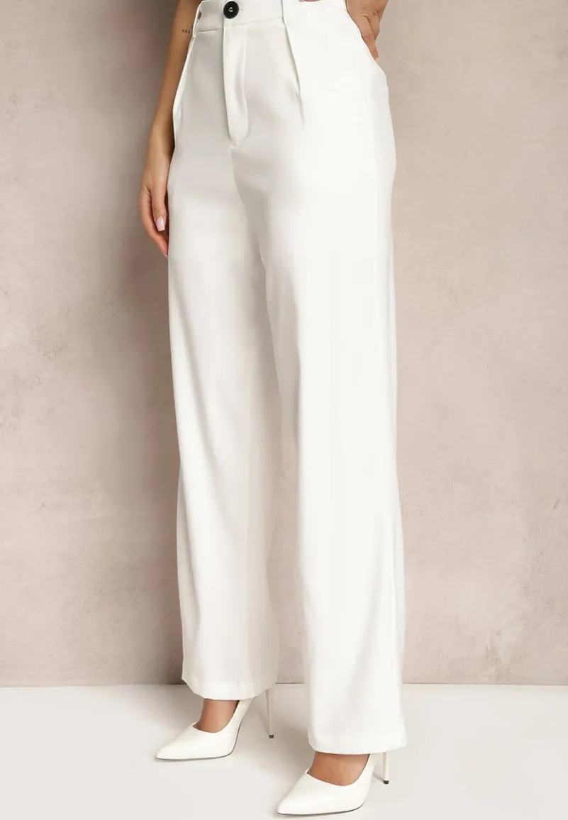 Białe Garniturowe Spodnie z Szerokimi Nogawkami i Wysokim Stanem Herdda