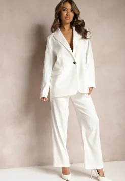 Białe Garniturowe Spodnie z Szerokimi Nogawkami i Wysokim Stanem Herdda