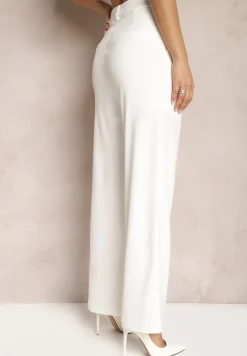 Białe Garniturowe Spodnie z Szerokimi Nogawkami i Wysokim Stanem Herdda
