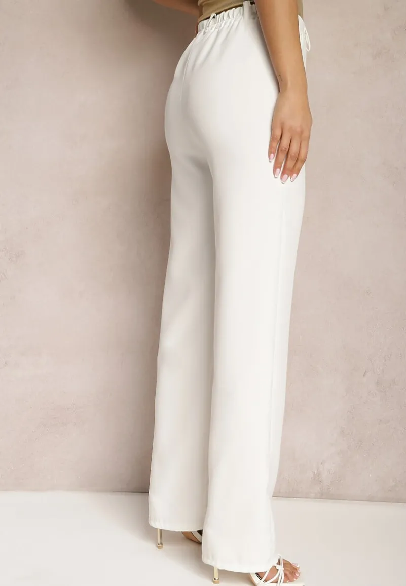 Białe Garniturowe Spodnie High Waist z Kieszeniami Blathe