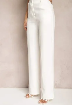 Białe Garniturowe Spodnie High Waist z Kieszeniami Blathe