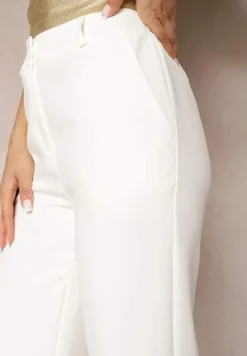 Białe Garniturowe Spodnie High Waist z Kieszeniami Blathe