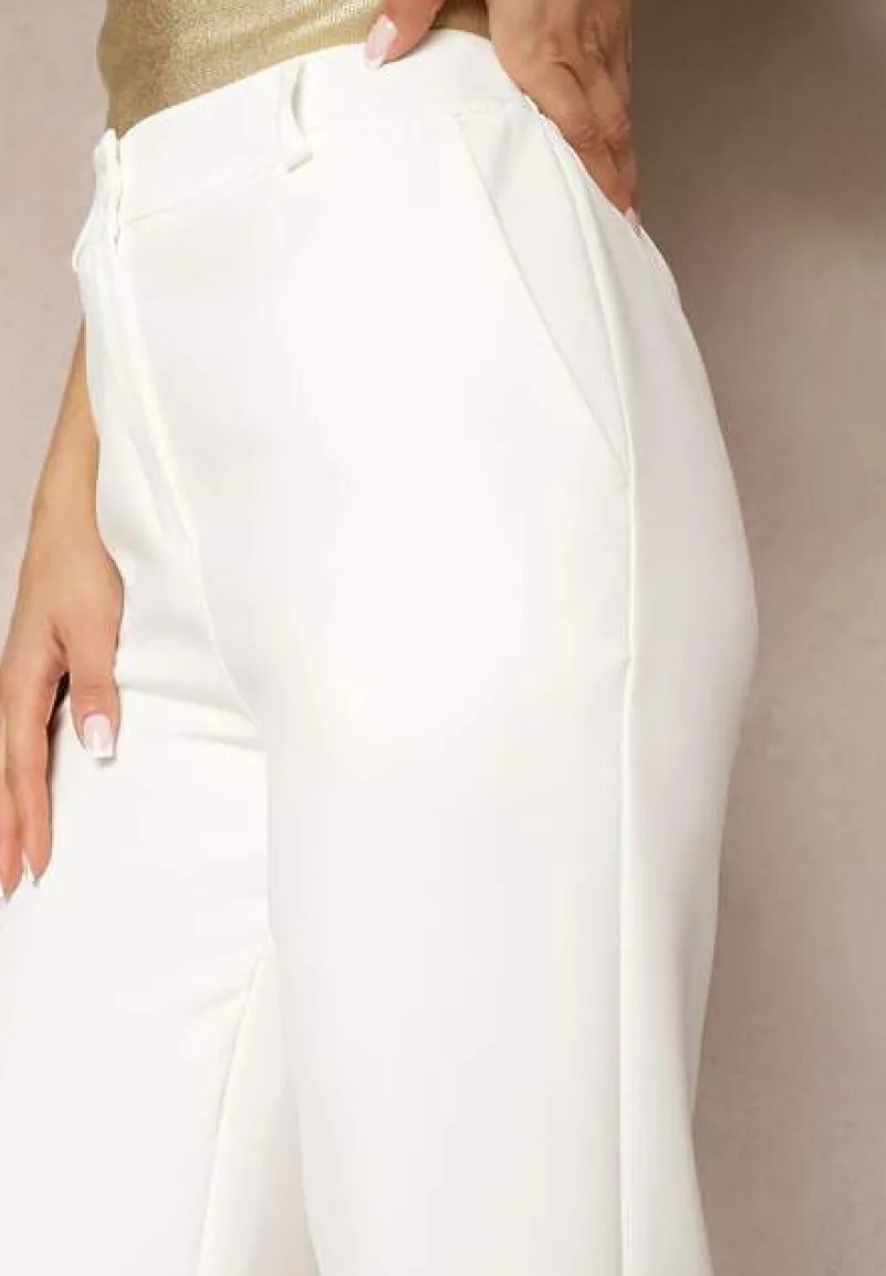 Białe Garniturowe Spodnie High Waist z Kieszeniami Blathe
