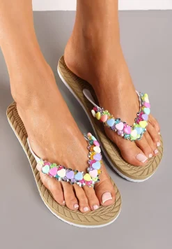 Białe Japonki z Błyszczącymi Detalami i Kwiatkami Mireth