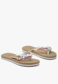 Białe Japonki z Błyszczącymi Detalami i Kwiatkami Mireth