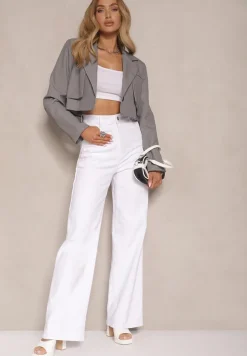 Białe Jeansy High Waist o Szerokim Kroju Sallizia