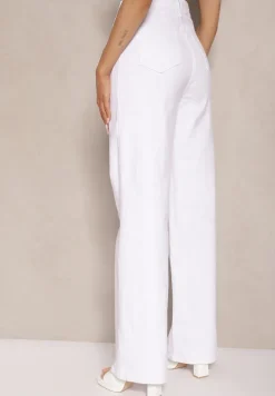 Białe Jeansy High Waist o Szerokim Kroju Sallizia