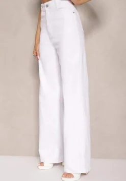 Białe Jeansy High Waist o Szerokim Kroju Sallizia