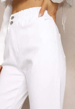 Białe Jeansy High Waist o Fasonie Mom Fit Petitlla