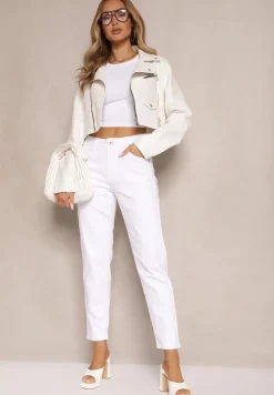 Białe Jeansy Mom Fit High Waist Kasena