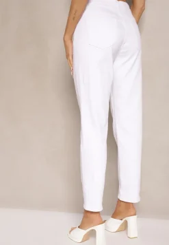 Białe Jeansy Mom Fit High Waist Kasena