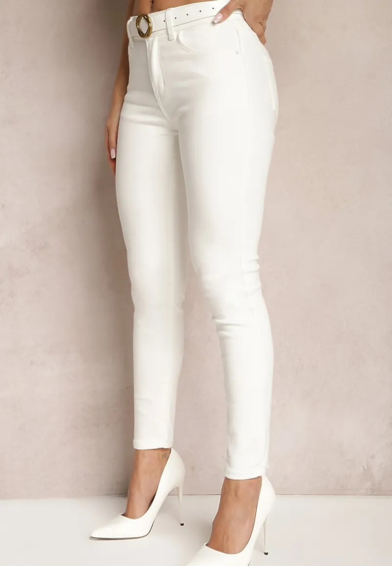 Białe Jeansy o Dopasowanym Fasonie Skinny Vlegge