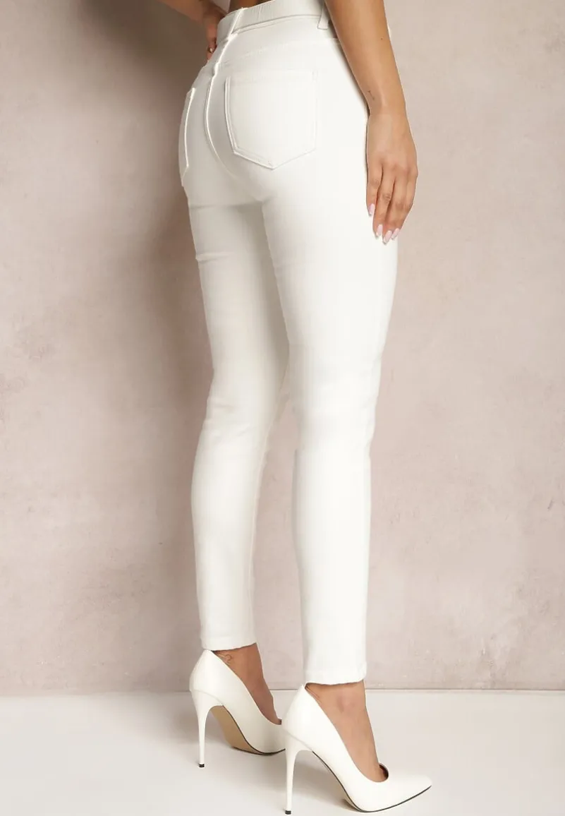Białe Jeansy o Dopasowanym Fasonie Skinny Vlegge