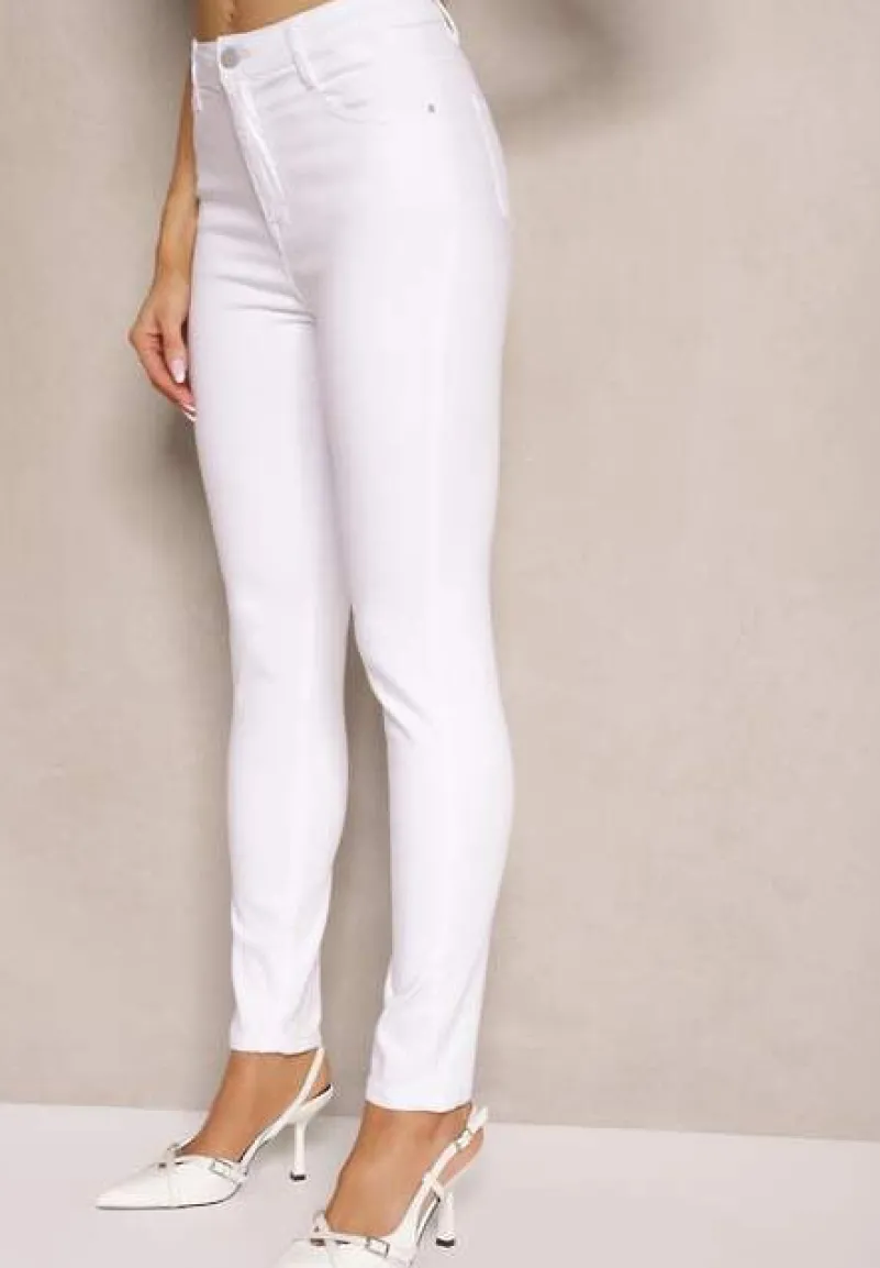 Białe Jeansy Skinny z Bawełną i Wiskozą High Waist Turesa
