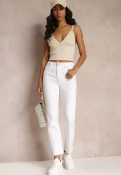 Białe Jeansy Straight z Wysokim Stanem Kathelia