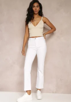 Białe Jeansy Straight z Wysokim Stanem Kathelia
