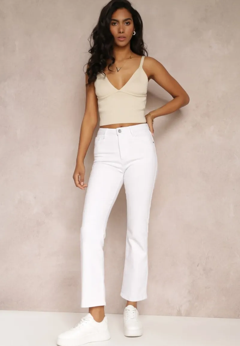Białe Jeansy Straight z Wysokim Stanem Kathelia