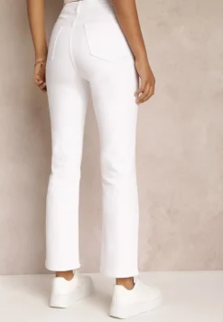 Białe Jeansy Straight z Wysokim Stanem Kathelia