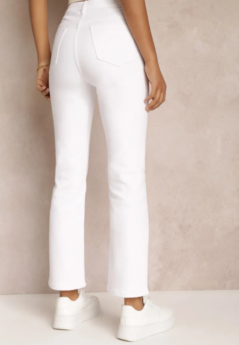 Białe Jeansy Straight z Wysokim Stanem Kathelia