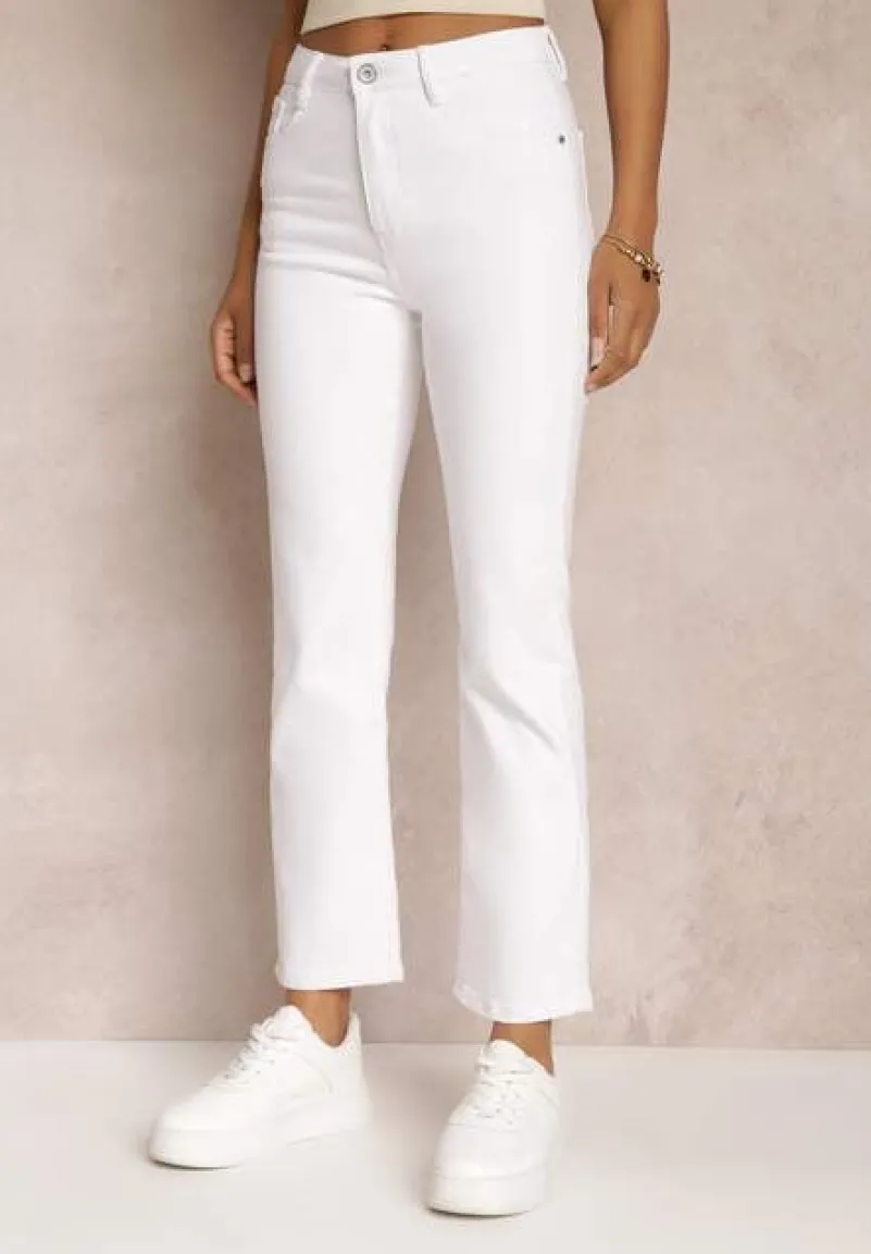 Białe Jeansy Straight z Wysokim Stanem Kathelia