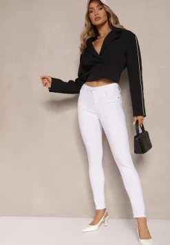 Białe Jeansy z Bawełną Skinny High Waist Push Up Totanna