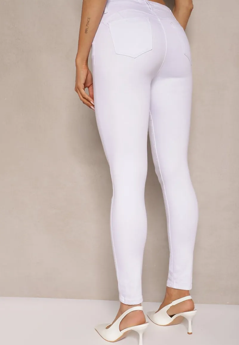 Białe Jeansy z Bawełną Skinny High Waist Push Up Totanna