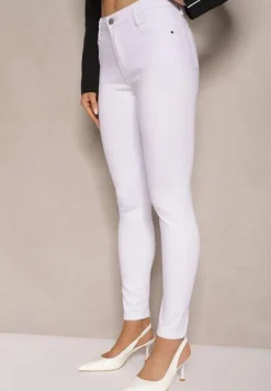 Białe Jeansy z Bawełną Skinny High Waist Push Up Totanna