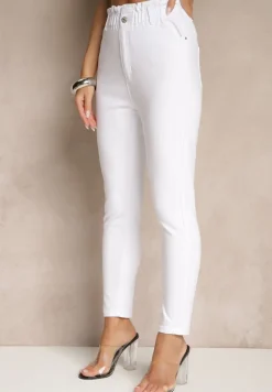 Białe Jeansy z Bawełny Mom Fit High Waist Folima