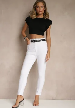 Białe Jeansy z Bawełny Mom Fit High Waist Folima